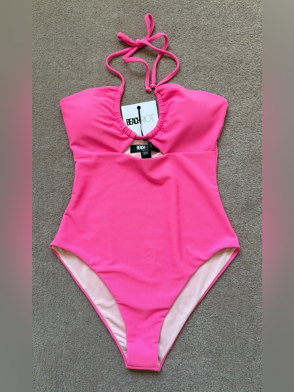 NEW - BEACH RIOT - PHOENIX ONE PIECE SWIMSUIT - RIBBED - PINK